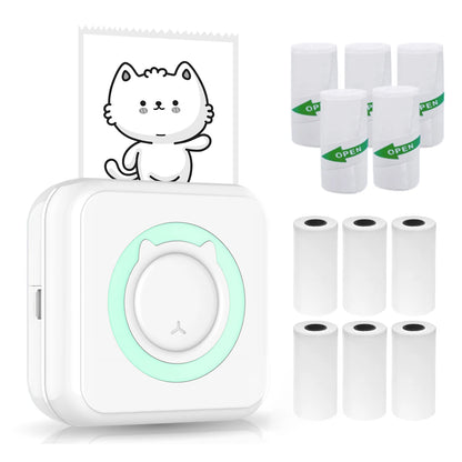 Portable Printer Wireless Instant Mini Printer Support BT for Smartphone with 6 Thermal Paper Rolls and 5 Self-adhesive Paper