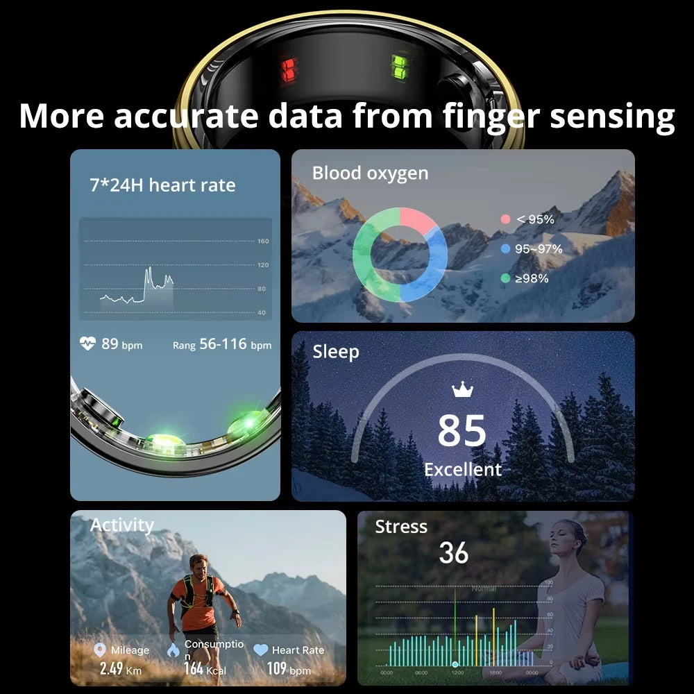 Smart Ring Smartringe für Herren und Damen Smart Ring Android Fitness Ring Tracker Schrittzähler Schlafmonitor Herzfrequenzmessung Gesundheitsüberwachung Datenaufzeichnung für verschiedene Sportarten