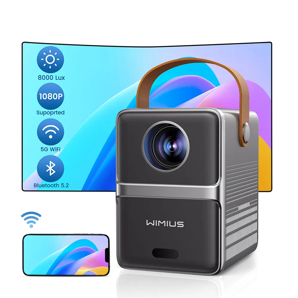 P61 Portable Projector 8000Lumens 5G WiFi Bluetooth Theater Projector Support Full HD 1080P Display Home Cinema Projector