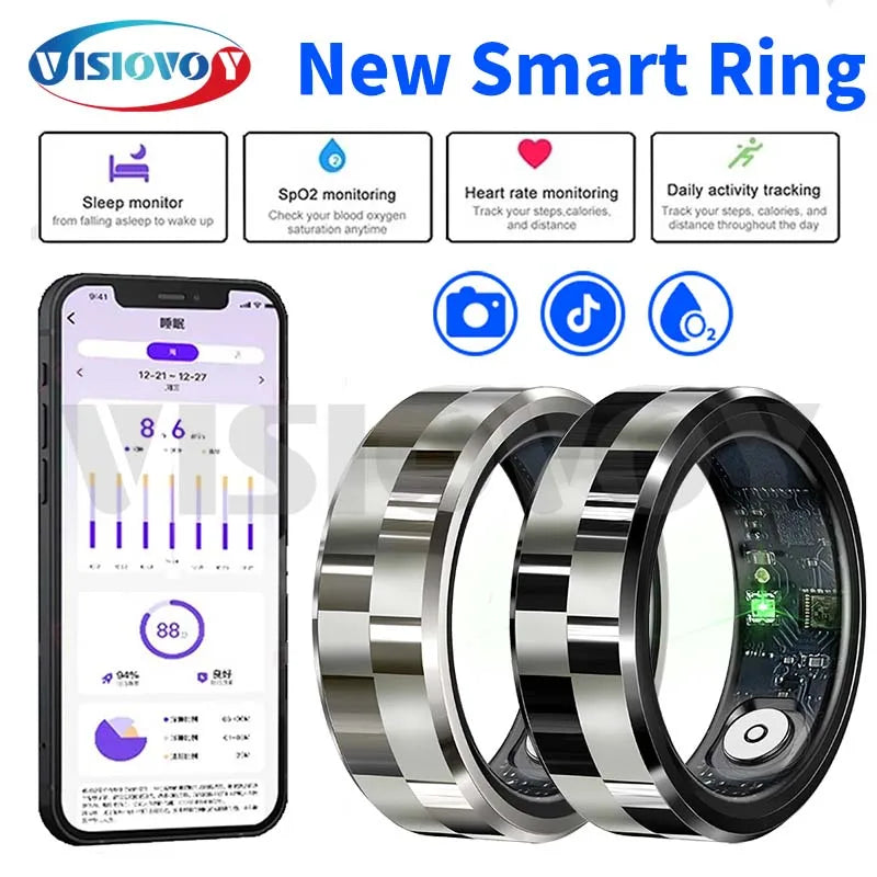 Smart Ring Smartringe für Herren und Damen Smart Ring Android Fitness Ring Tracker Schrittzähler Schlafmonitor Herzfrequenzmessung Gesundheitsüberwachung Datenaufzeichnung für verschiedene Sportarten