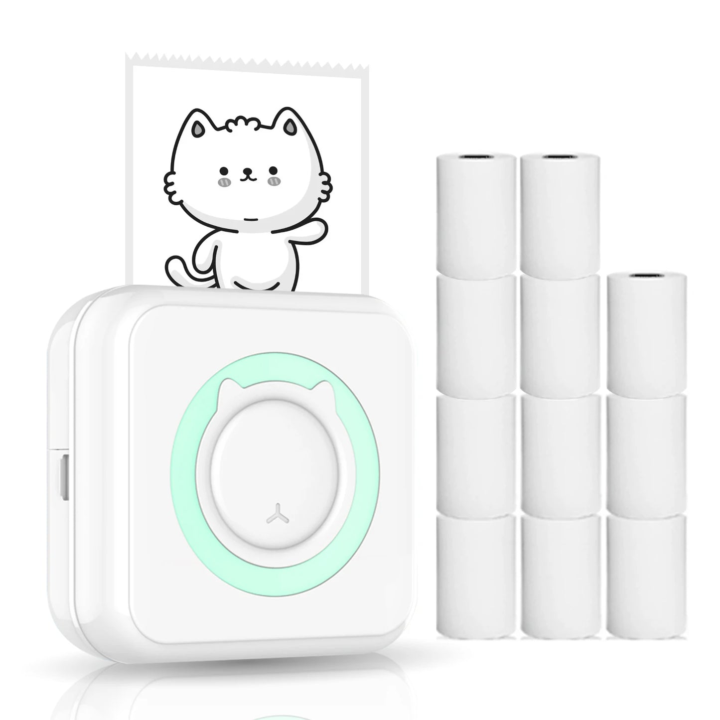 Portable Printer Wireless Instant Mini Printer Support BT for Smartphone with 6 Thermal Paper Rolls and 5 Self-adhesive Paper